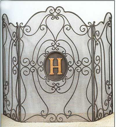  Iron Three Panel Fire Screen with Mesh Backing