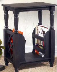 Wood Side Table w/Magazine Rack Black Wash