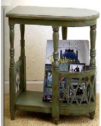 Wood Side Table w/Magazine Rack Distressed Blue