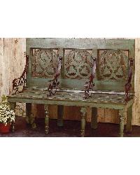 Wood Bench with Iron Insets Distressed Blue
