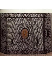 Three Panel Monogram Fire Screen Brown