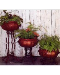 Iron Frame Plant Stand and Faux Copper Planter Antique Brown