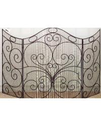 Three Panel Scroll Fire Screen Antique Brown