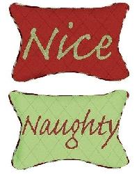 christmas d�cor,christmas gifts,christmas decorations,christmas ideas,christmas shop,christmas store,christmas collectibles,christmas items,gift ideas,red and green Nice/Naughty Reversible Pillow