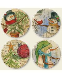 coasters,coaster set,coaster sets,stone coaster set,cutting board,bamboo cutting board,bamboo cutting boards,tempered glass cutting board,kitchen accessories,christmas,christmas accessories,christmas kitchen d�cor,snowman,snowmen,vintage christmas  Post Card Christmas Round Coaster Set