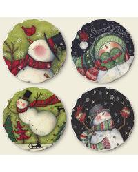 christmas,christmas decor,snowman,snowmen,snowman decor,kitchen decor,christmas kitchen decor,coasters,coaster set,coaster sets,stone coaster set,christmas coaster set,snowman coaster set,04-855,199190,Snowy Friends Round Coaster Set