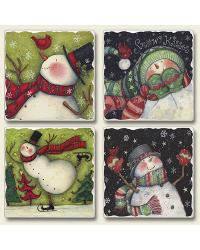 christmas,christmas decor,snowman,snowmen,snowman decor,kitchen decor,christmas kitchen decor,coasters,coaster set,coaster sets,stone coaster set,christmas coaster set,snowman coaster set,05-855,199191,Snowy Friends Square Coaster Set