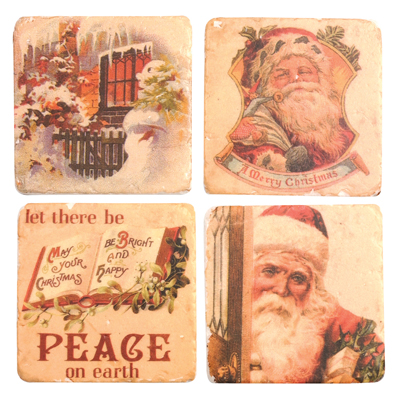 Manual Woodworkers and Weavers, Inc. Santa Coaster Set  Christmas Table D�cor