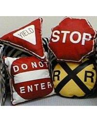 Road Sign Pillow 4 PC Set