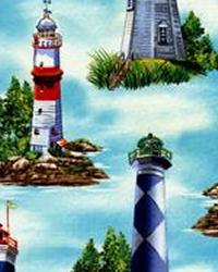 Lighthouse Fabric - Nautical Fabric - Nautical Print Fabric - Nautical Upholstery Fabric