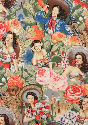 pin up fabric,pin up girl fabric,mexican fabric,mexican fiesta fabric,fiesta fabric,pin up girl quilting fabric,pin up girl craft fabric,pinup fabric,pinup girl fabric,senorita,senorita fabric,alexander henry,6542B,138545,alexander henry fabric,Las Senoritas Antique