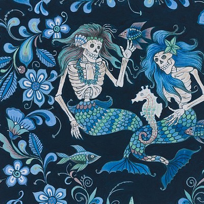 Alexander Henry Esqueletos del Mar Navy Blue in 2018 Blue NA Cotton Mexican  Skull  