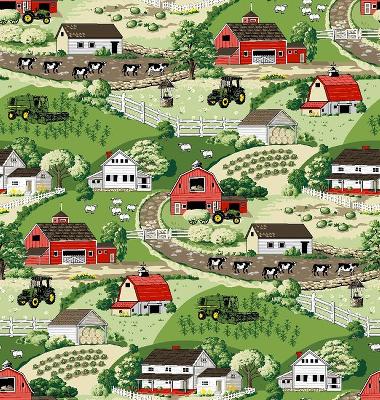 john deere,john deere tractor,john deere fabric,john deer,john deere fabrics,quilting fabric,john deere quilting fabric,foust textiles,40336,John Deere Farm Scenic