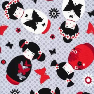 foust textiles,quilting fabric,craft fabric,sewing fabric,novelty fabric,fun fabric,kids fabric,childrens fabric,discount fabric Asian Dolls Grey