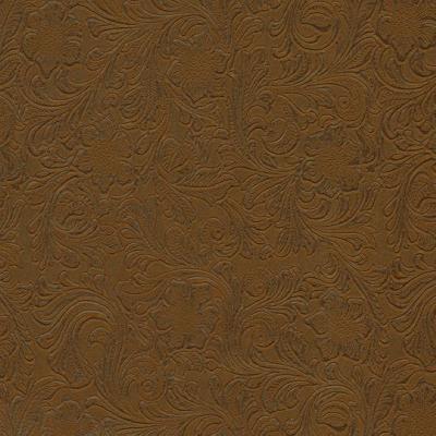 Kast Lukenbach Caramel in Lone Star Brown Upholstery Polyvinylchloride Embossed Faux Leather Medium Print Floral   Fabric