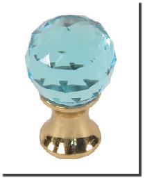 Aqua Blue Crystal Cut Polished Brass Finial Set