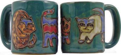 Mara Cats Green Round Stoneware Mug Mara Stoneware 2008 510K1  Round Mugs Round Mugs Round Mugs 