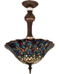 Peacock Feather Semi-Flush Pendant