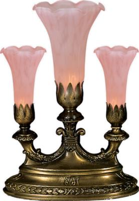 Victorian Art Glass  Pink Pond Lily 3 Lt Mantelabra Accent Lamp