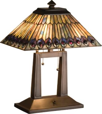 mission style lamp,mission lamp,mission style lighting,mission lighting,mission table lamp Tiffany Jeweled Peacock Oblong Desk Lamp