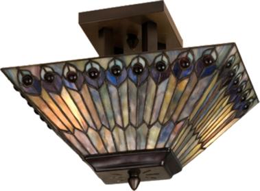 mission style lamp,mission lamp,mission style lighting,mission lighting,mission table lamp Tiffany Jeweled Peacock Oblong Flushmount