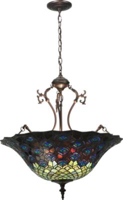 Victorian Tiffany Nouveau  Tiffany Peacock Feather Inverted Pendant