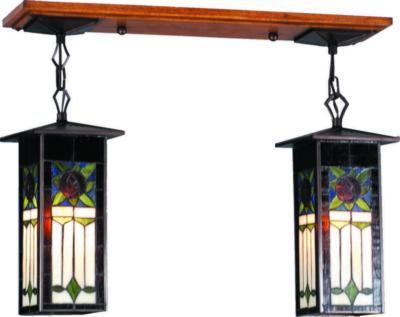 Mission Arts & Crafts MEYDA ORIGINALS Pasadena Rose 2 Lt Lantern Island Pendant