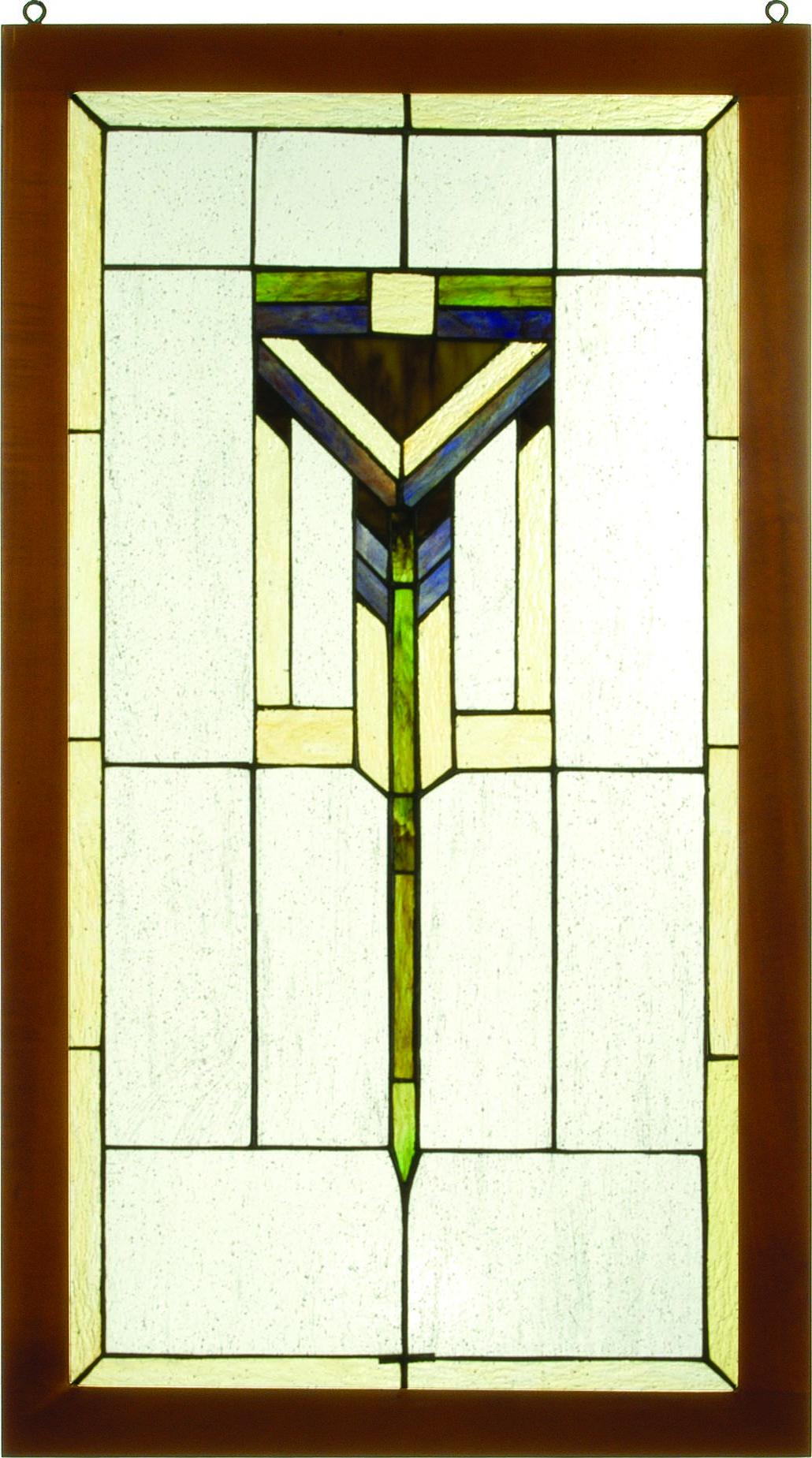 Prairie Wood Frame Stained Glass Window Meyda Tiffany InteriorDecorating