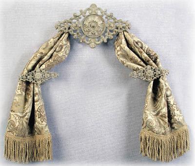 Pomegranate Medallion Metal Top Treatment Menagerie Top Treatments K72245 Beige  Arched Window Rods Metal Cornice and Swags Window Hardware Scarf and Valance Holders 