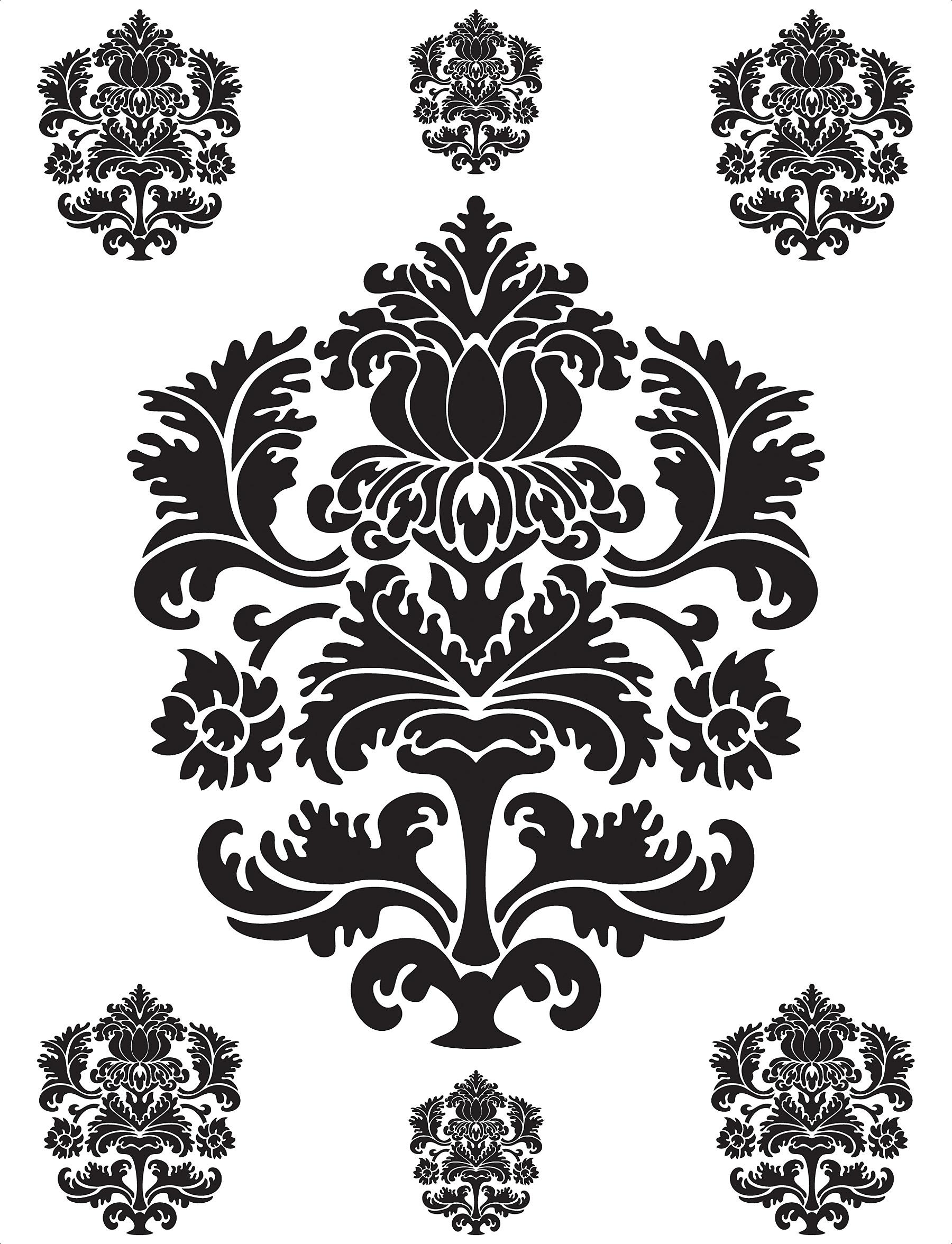 Black and White Damask Black