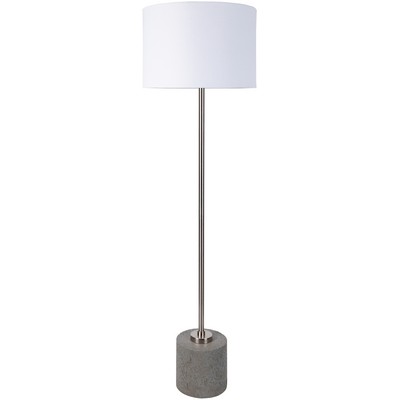 Surya Ledger Floor Lamp Ledger LED-001 Silver Shade(Outside): Linen, Shade(Inside): Cotton, Shade(Inside): Polyester, Body: Steel, Base: Concrete, Modern Lamps Floor Lamps 
