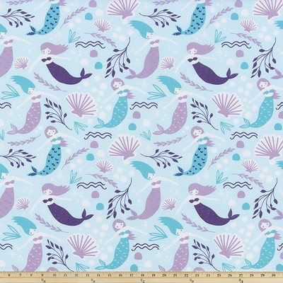 Premier Prints Mermaids Girly Blue in 7oz Cotton Blue 7oz  Blend Cute Prints  Marine Life  Beach People and Character   Fabric