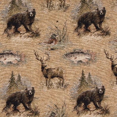 Charlotte Fabrics 1026 Wetlands Beige Tapestry cotton  Blend Fire Rated Fabric Hunting Themed Heavy Duty CA 117 Fire Retardant Print and Textured 