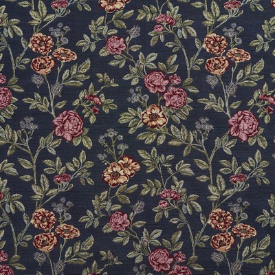Charlotte Fabrics 1979 Navy Bouquet Blue Drapery Polyester  Blend Fire Rated Fabric Heavy Duty CA 117 Large Print Floral 