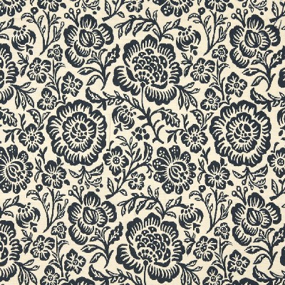 Charlotte Fabrics 6407 Navy Floral Blue Upholstery cotton  Blend Fire Rated Fabric Jacobean Floral 