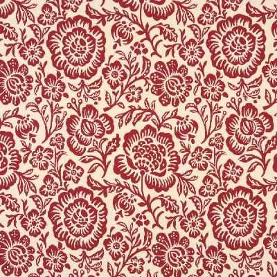 Charlotte Fabrics 6408 Garnet Floral Red Upholstery cotton  Blend Fire Rated Fabric Jacobean Floral 