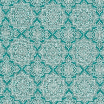 Charlotte Fabrics D1434 Lagoon Mandala Blue Upholstery Woven  Blend Fire Rated Fabric High Wear Commercial Upholstery CA 117 NFPA 260 Floral Medallion Fun Print Outdoor 