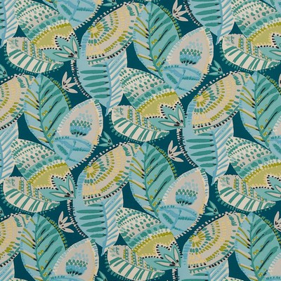 Charlotte Fabrics D1661 Cancun Blue Multipurpose Acrylic Fire Rated Fabric High Performance CA 117 NFPA 260 Tropical Leaves and Trees Floral Outdoor 