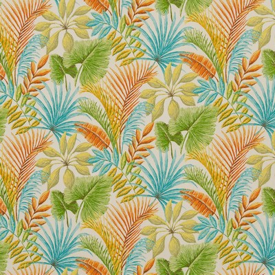 Charlotte Fabrics D1665 Sanibel Orange Multipurpose Acrylic Fire Rated Fabric High Performance CA 117 NFPA 260 Tropical Leaves and Trees 