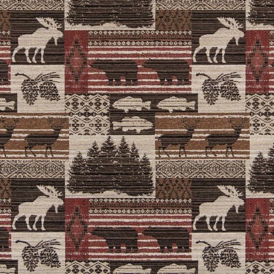 Charlotte Fabrics D2688 Moose Currant Red Upholstery Polyester  Blend Fire Rated Fabric Fish and Friends Hunting Themed High Wear Commercial Upholstery CA 117 NFPA 260 Miscellaneous Novelty Animal Tapestry 