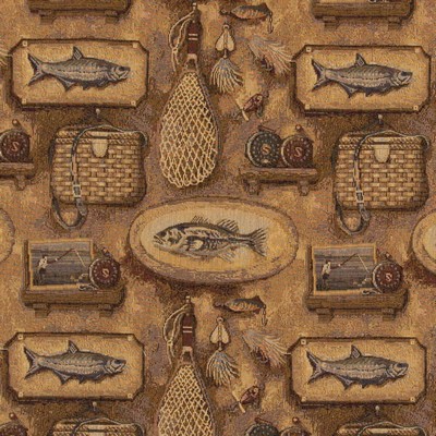 Charlotte Fabrics D2698 Big Catch Brown Upholstery Polyester  Blend Fire Rated Fabric Fish and Friends Heavy Duty CA 117 NFPA 260 Miscellaneous Novelty Animal Tapestry 
