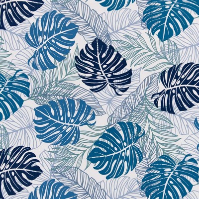 Charlotte Fabrics D2739 Lake Blue Multipurpose Spun  Blend Fire Rated Fabric High Performance CA 117 NFPA 260 Tropical Leaves and Trees Floral Outdoor 