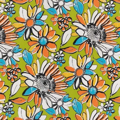 Charlotte Fabrics D2770 Chartreuse Orange Multipurpose Spun  Blend Fire Rated Fabric High Performance CA 117 NFPA 260 Modern Floral Floral Outdoor 