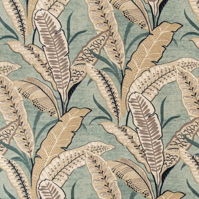 Charlotte Fabrics D3308 Aqua Linen Prints D3308 Blue Multipurpose Polyester  Blend Fire Rated Fabric High Wear Commercial Upholstery CA 117  NFPA 260  Tropical  Leaves and Trees  Fabric