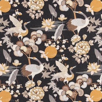 Charlotte Fabrics D3316 Noir Linen Prints D3316 Black Multipurpose Polyester  Blend Fire Rated Fabric High Wear Commercial Upholstery CA 117  NFPA 260  Tropical  Miscellaneous Novelty Fabric