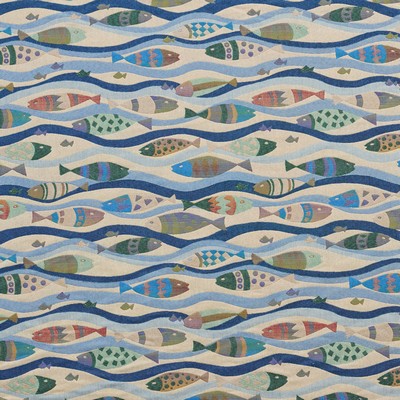 Charlotte Fabrics I9000-12 Blue Upholstery polyester  Blend Fire Rated Fabric Fish and Friends Heavy Duty CA 117 
