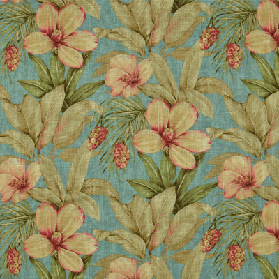 Fiona 592 Spa LINEN  Blend Fire Rated Fabric Tropical  Floral Linen   Fabric