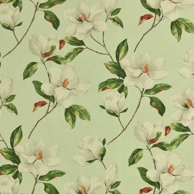 MAGNOLIA 20  MINT Green COTTON Fire Rated Fabric Large Print Floral  Scrolling Vines   Fabric