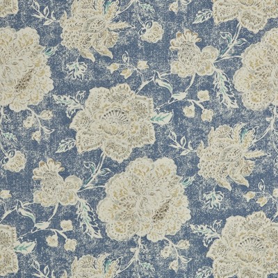 Magnolia Home Fashions MG-SEABROOK HARBOR MG-SEABR-HARBOR Blue COTTON COTTON Fire Rated Fabric Large Print Floral  Jacobean Floral  Fabric