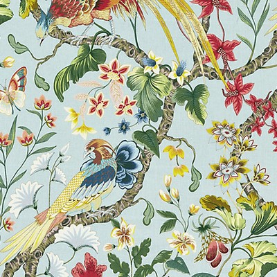 Old World Weavers Botany Bay Sky Multi DORSET COAST COLLECTION JP 00011340 Blue VISCOSE|18%  Blend Birds and Feather  Birds and Feather  Tropical  Traditional Floral  Fabric